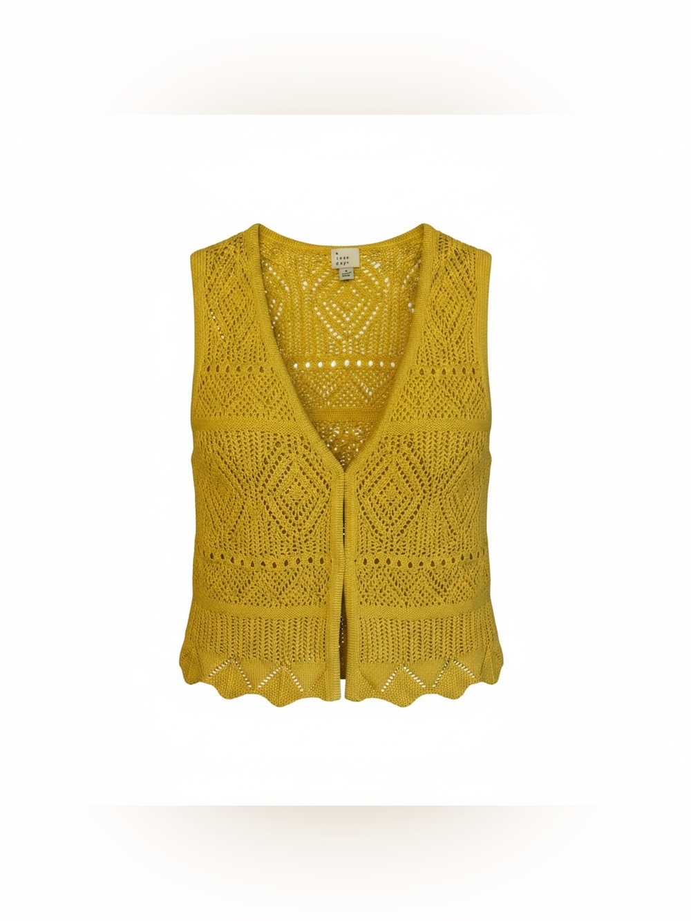 A New Day Crochet Knit Vest Women’s Med Scallop Hem Boho Festival